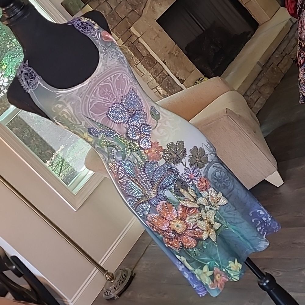 Hello miss sz S bedazzled dress with lace razor back dress